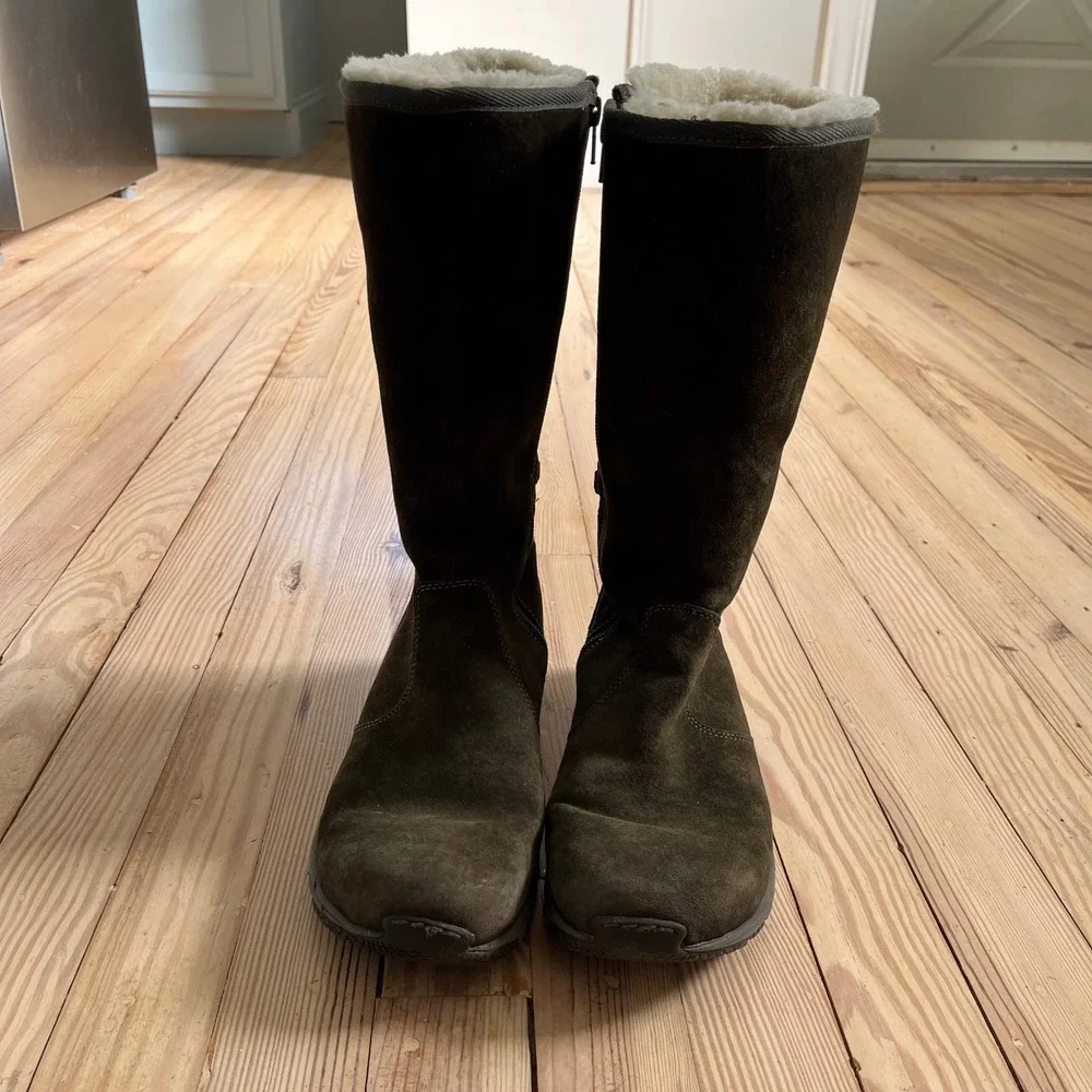 Merrell Encore Back Lace High Fir Suede tall winter Boots olive green Womens 8.5